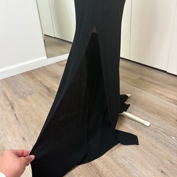 Black Sexy Jumpsuit Halter V-Neck Wide Leg Open Back with side Slit Woman Small - Picture 4 of 5